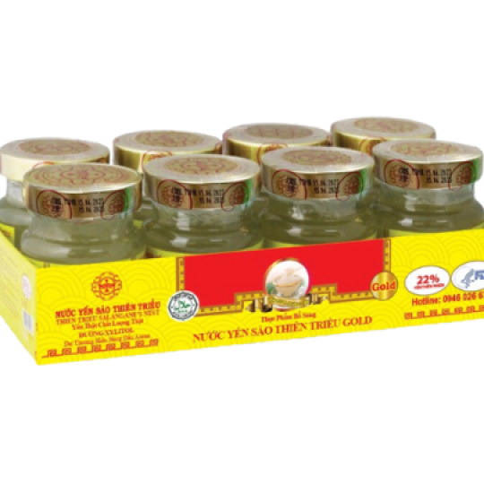 Nước Yến Sào cao cấp Thiên Triều Gold đường Xylitol 25% Yến Tươi Lốc 8 Lọ